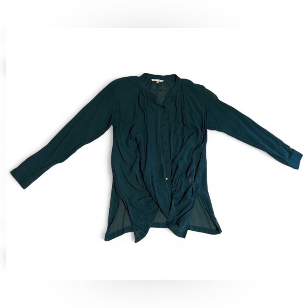 Gold hawk women’s sheer green blouse button up 100% silk extra small